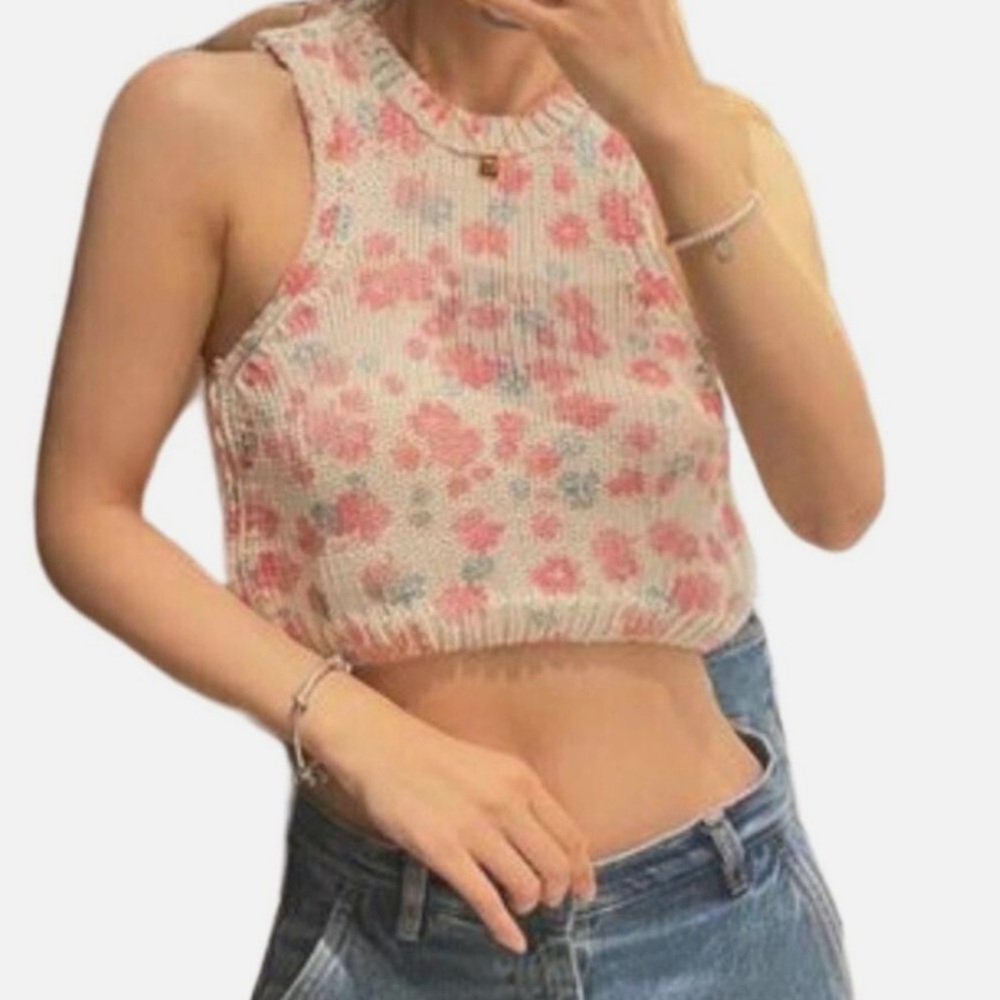 Zara Sweater Vest Floral Knit Crochet Flower - Picture 4 of 5